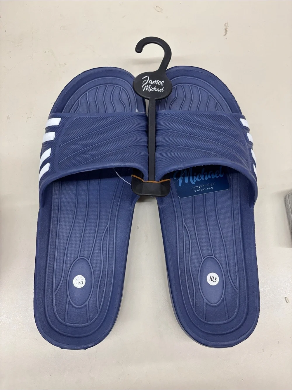 James Michelle Men's Navy Slide Sandals with White Accent
